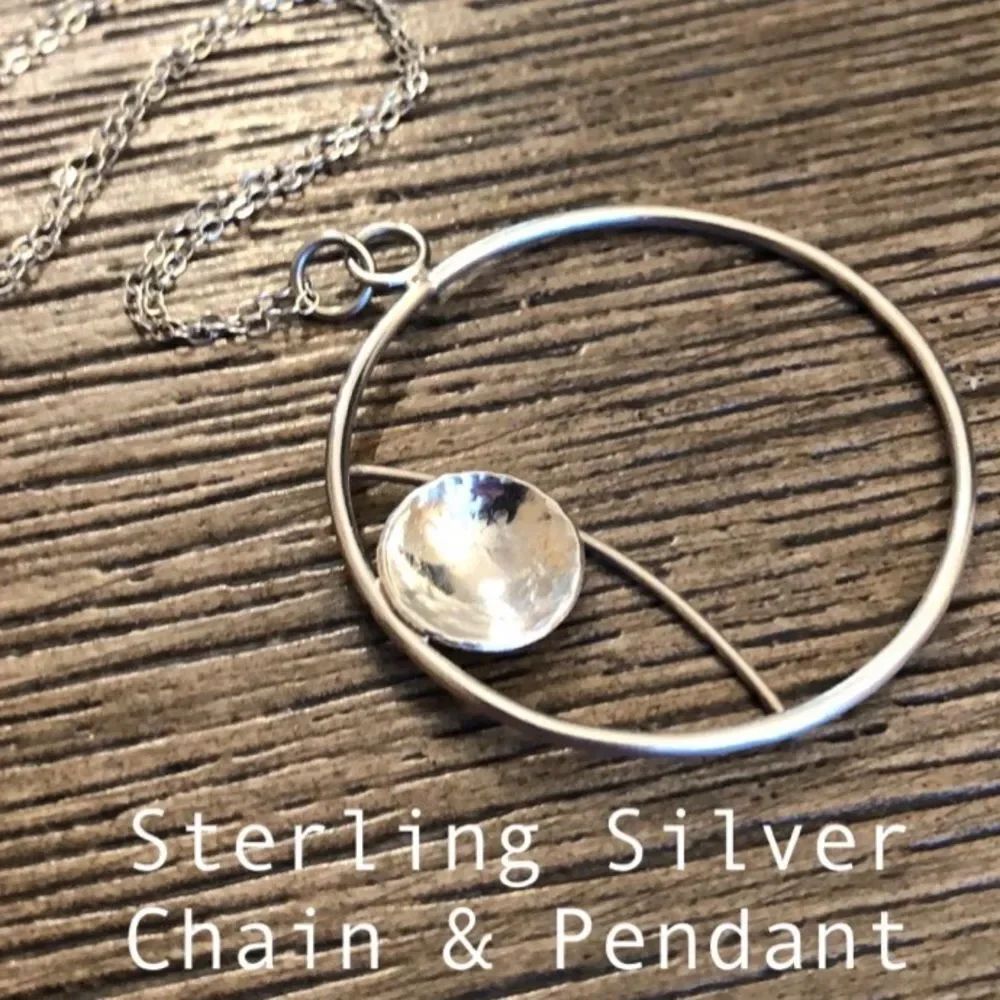 Sterling Round Abstract Modern Pendant Chain 16.5”